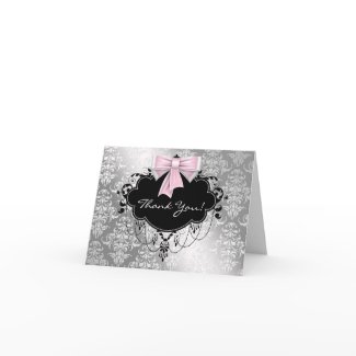 Pink Black Damask Baby Shower Thank You Card card