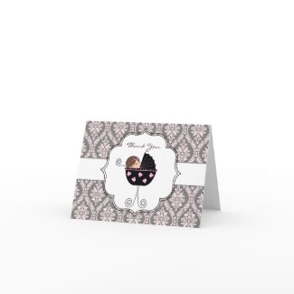 Pink Black Damask Baby Thank You Cards card