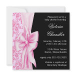 Pink Black Damask Bow Elegant Baby Girl Shower Invite