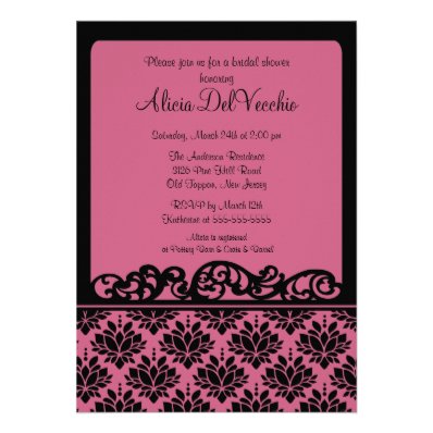 Pink & Black Damask Bridal Shower Invitation