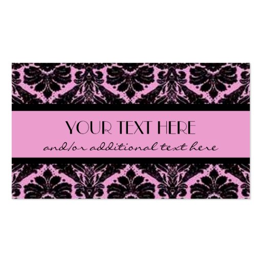 Pink & Black Damask Business Card (front side)