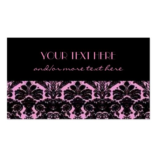 Pink&Black Damask Business Card Template (front side)