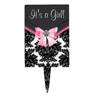 Pink Black Damask Cake Topper