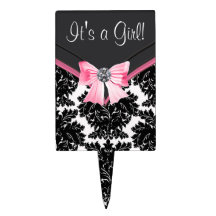 Pink Black Damask Cake Topper