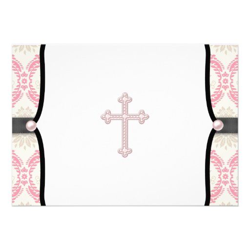 Pink Black Damask Christening Personalized Invitation