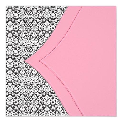Pink Black Damask Cross Girl Baptism Christening Personalized Announcements
