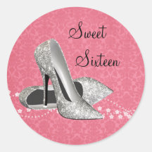 Pink Black Damask High Heel Shoes Stickers