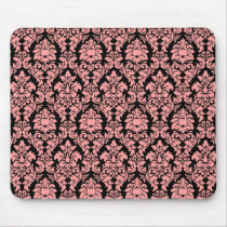Pink & Black Damask mousepads