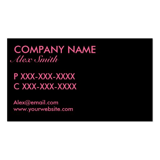 Pink black damask pattern custom business cards (back side)