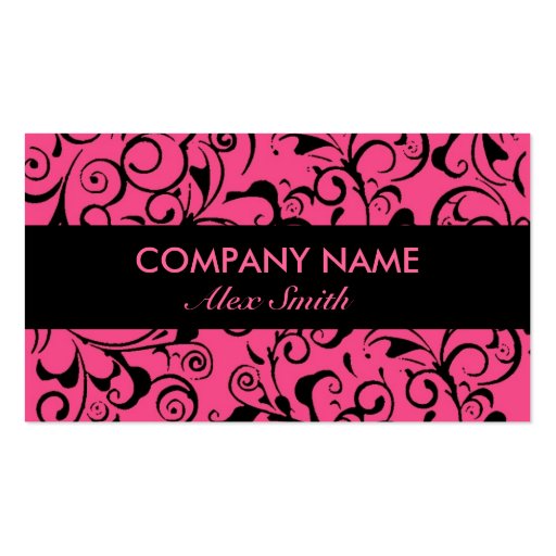 Pink black damask pattern custom business cards
