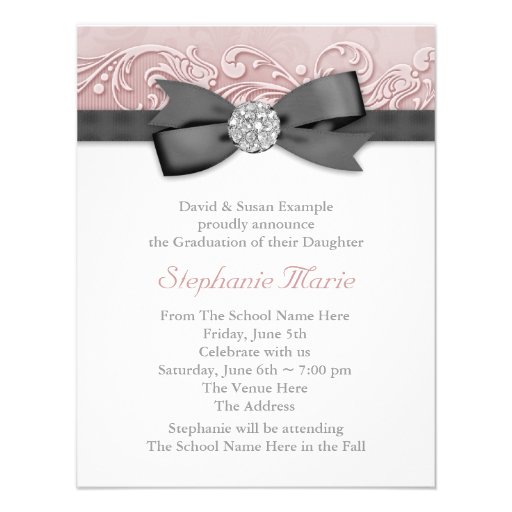 Pink Black Damask Photo Graduation Announcements