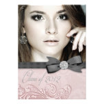 Pink Black Damask Photo Graduation Announcements