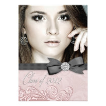 Pink Black Damask Photo Graduation Announcements invitations