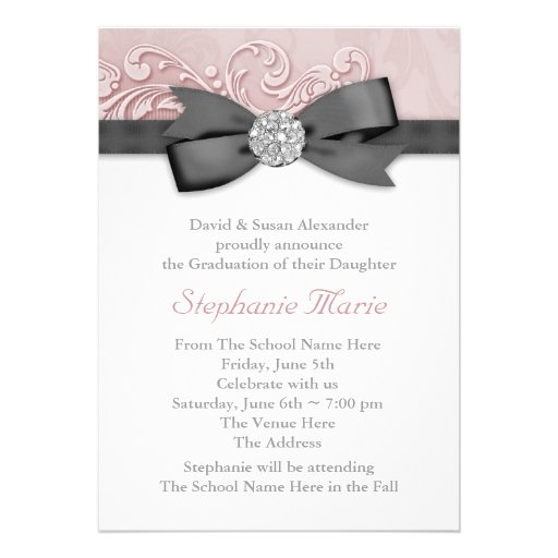 Pink Black Damask Photo Graduation Announcements
