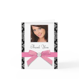 Pink Black Damask Photo Thank You Cards card
