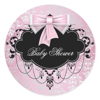 Pink Black Damask Pink Black Baby Shower Sticker sticker