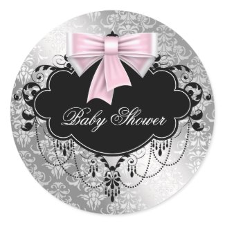 Pink Black Damask Pink Black Baby Shower Sticker sticker