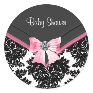 Pink Black Damask Pink Black Baby Shower Sticker sticker