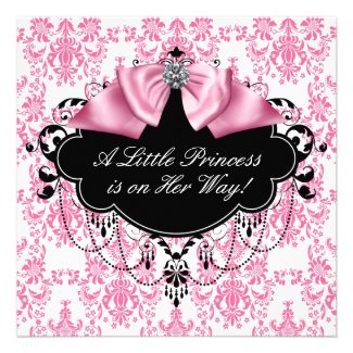 Pink Black Damask Princess Baby Shower Invites