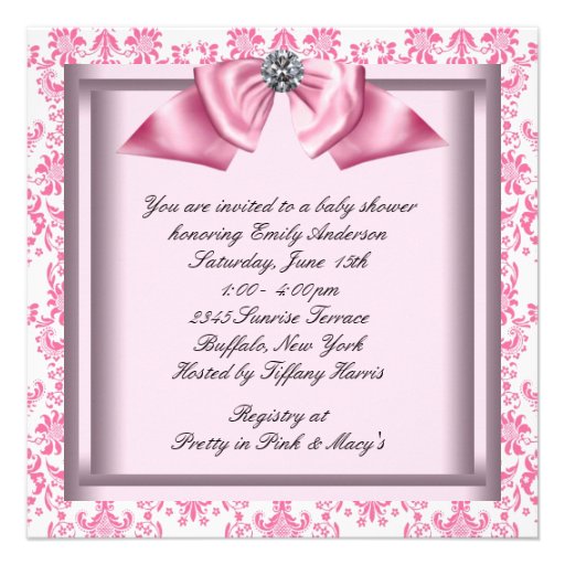 Pink Black Damask Princess Baby Shower Invites