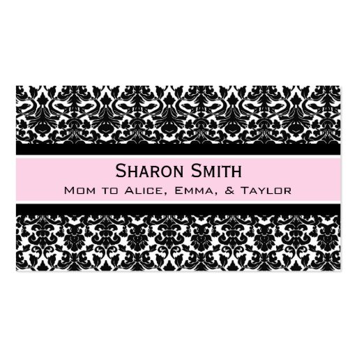 Pink Black Damask Retro Mom Calling Cards Business Card