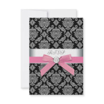 Pink Black Damask RSVP Custom Invites