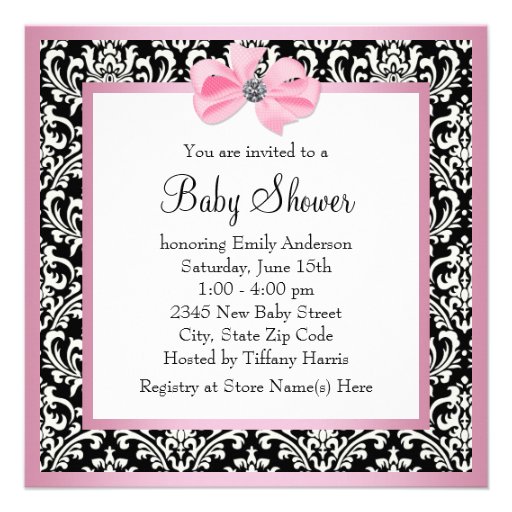 Pink Black Damask Shoes Baby Girl Shower Invitation