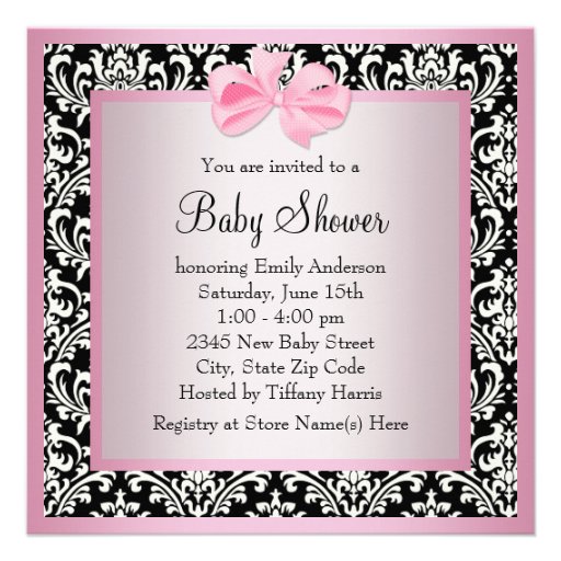 Pink Black Damask Shoes Baby Girl Shower Personalized Announcements