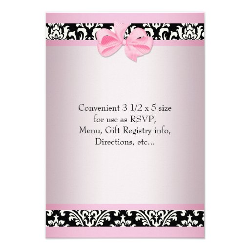 Pink Black Damask Shoes Baby Girl Shower RSVP Invitations