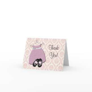 Pink Black Damask Shoes Baby Girl Thank You Cards card