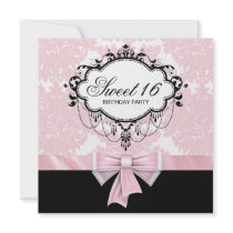 Pink Black Damask Sweet 16 Birthday Party Personalized Invite