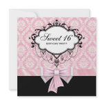 Pink Black Damask Sweet 16 Birthday Party invitations