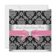 Pink Black Damask Sweet 16 Birthday Party invitation