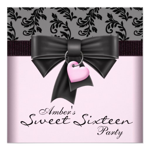 Pink Black Damask Sweet 16 Birthday Party Personalized Invite