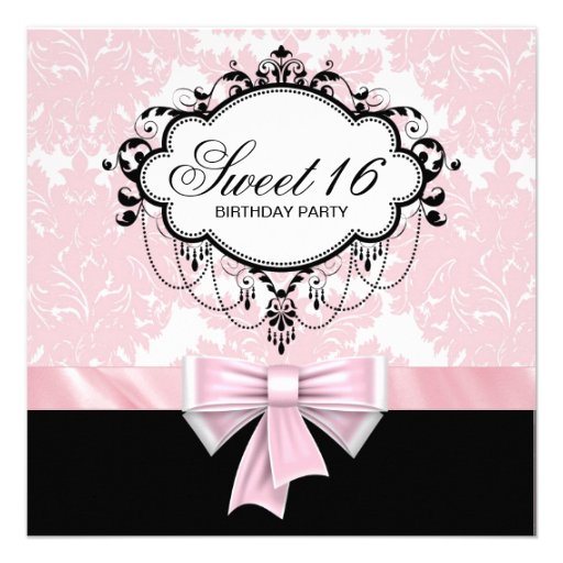Pink Black Damask Sweet 16 Birthday Party Personalized Invite