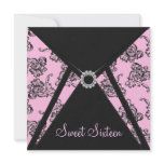 Pink Black Damask Sweet 16 Party Custom Invitations