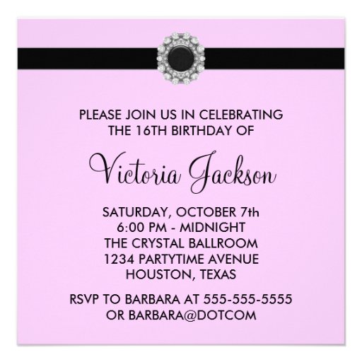 Pink Black Damask Sweet 16 Party Custom Invitations