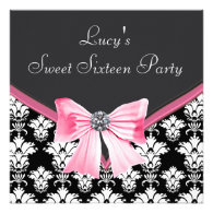 Pink Black Damask Sweet 16 Party Personalized Invitation