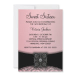 Pink  Black Damask Sweet Sixteen Party Custom Invites