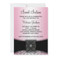 Pink Black Damask Sweet Sixteen Party invitation