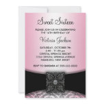 Pink Black Damask Sweet Sixteen Party Announcement