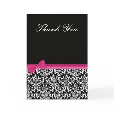 Pink &amp; Black Damask Thank You Card