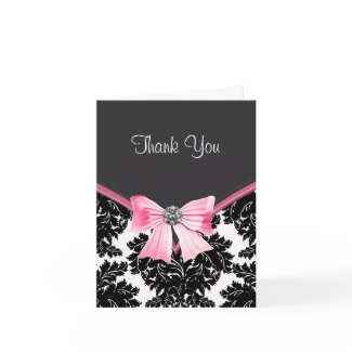 Pink Black Damask Thank You Cards card