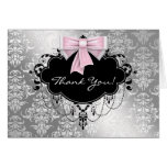 Pink Black Damask Thank You Cards