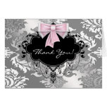 Pink Black Damask Thank You Cards