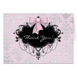 Pink Black Damask Thank You Cards