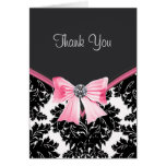 Pink Black Damask Thank You Cards