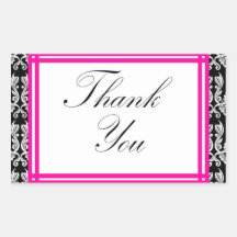 Pink Black Damask Thank You Sticker