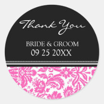 Pink Black Damask Thank You Wedding Favor Tags Stickers