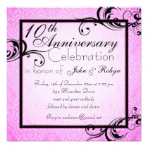 Pink & Black Damask Wedding Anniversary Invitation invitations